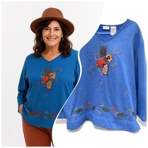 Bobbie Brooks Vintage Fall Themed Pullover V-neck Sweatshirt Women’s Size 14/16W